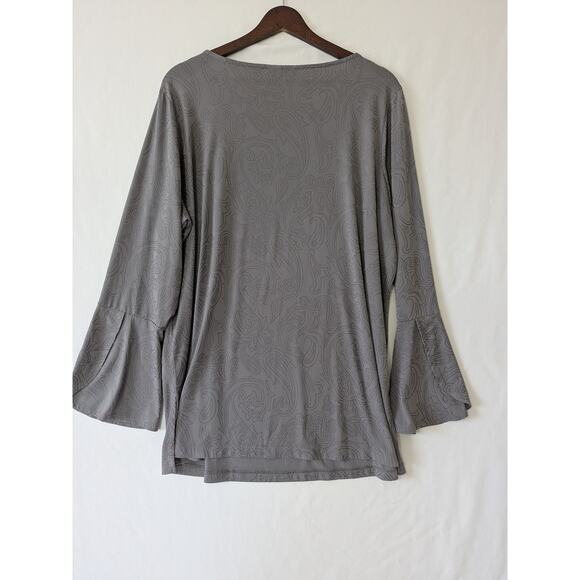 Susan Graver Liquid Knits Gray Beaded Paisley Top Womens‎ Size 1X Flare Sleeves - Picture 3 of 8